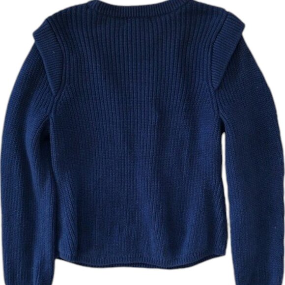 525 America shoulder tuck puff sleeve blue knit cotton sweater size L - Picture 2 of 5